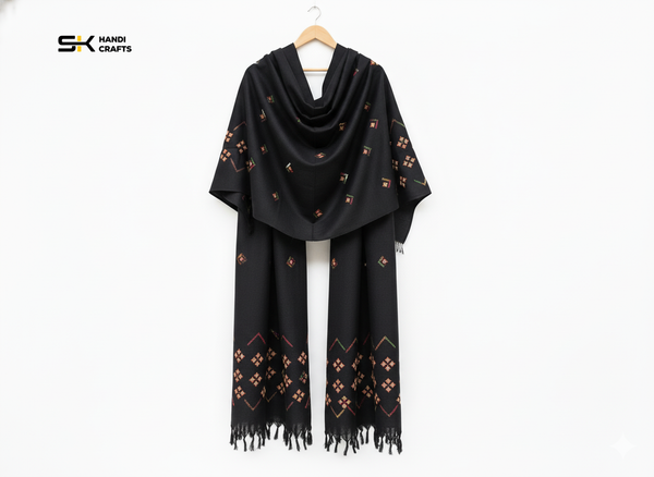 Handmade Black Ladies Swati Pashmeena Shawl