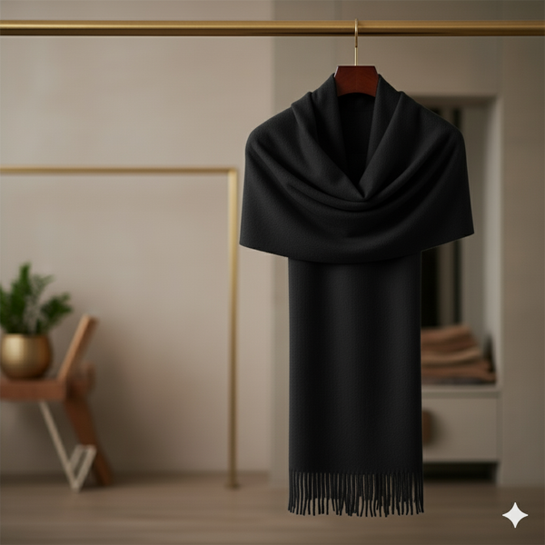 Handmade Plain Black Ladies Swati Pashmeena Shawl