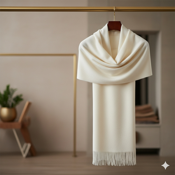 Handmade Plain White Ladies Swati Pashmeena Shawl